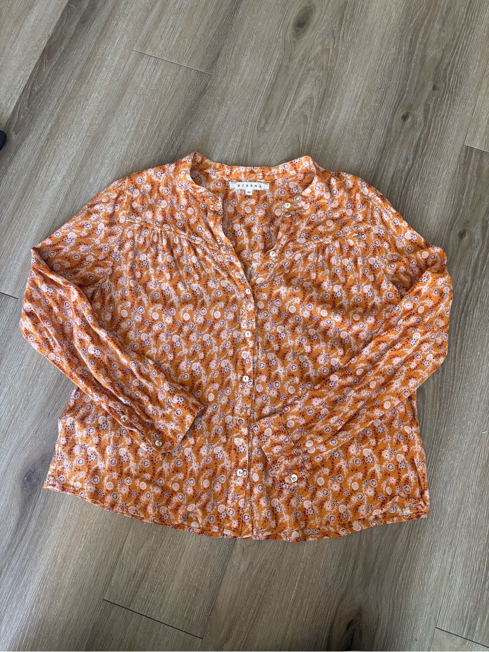 XiRENA Orange Floral Button-Down Blouse